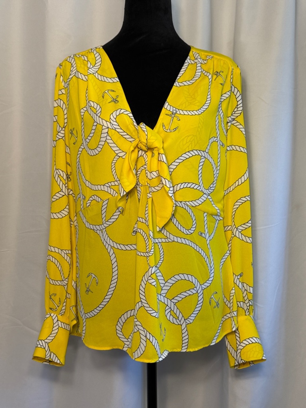 CAbi Yellow Nautical Rope Tie-Front Blouse Reef Knot